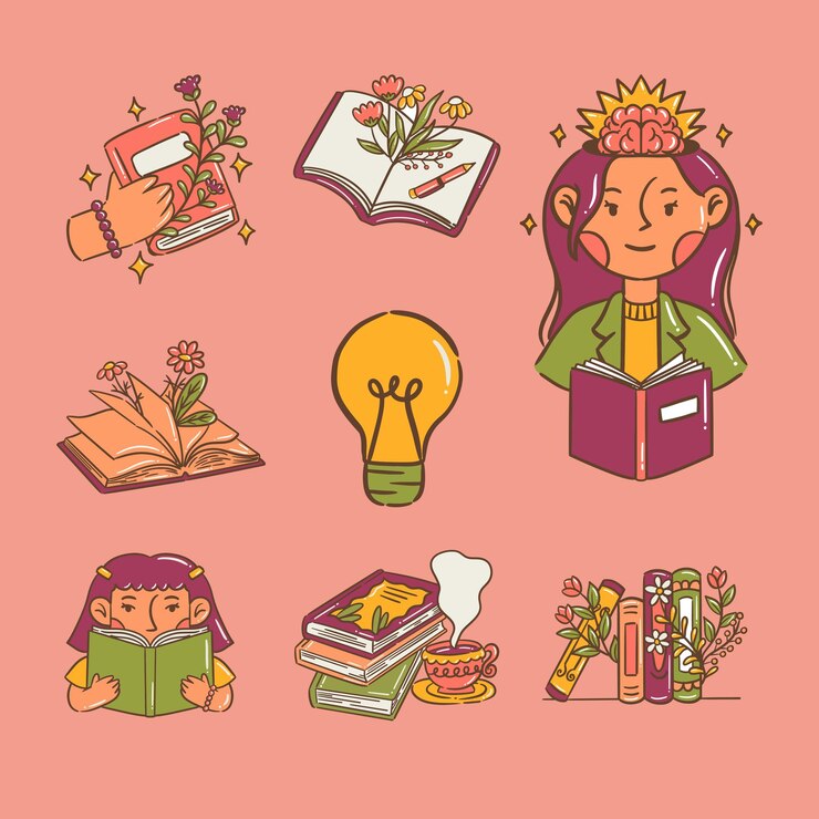 Vector colección de ilustración femenina de mujer y alfabetización
