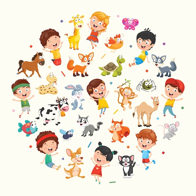 Colección de ilustración de niños y animales