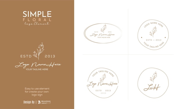 Colección de ilustración de paquete de logotipo botánico floral dibujado a mano para belleza, natural, Vector Premium