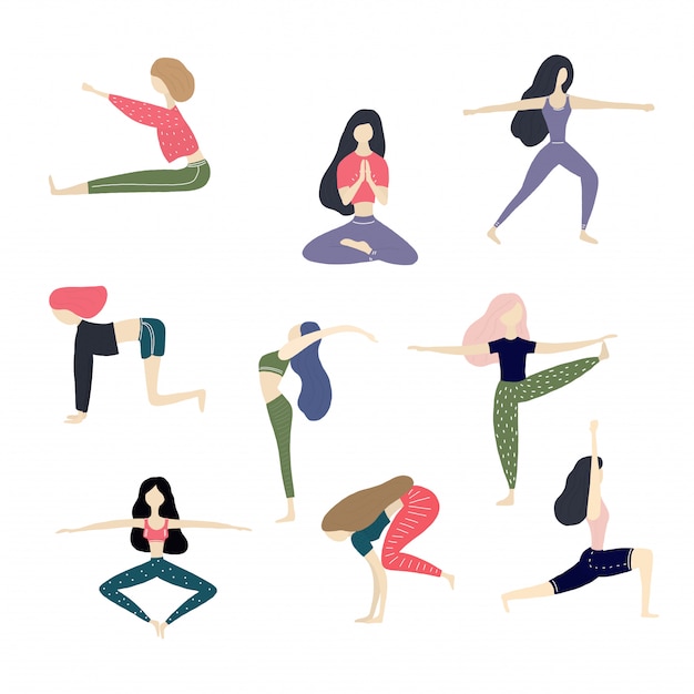 Colección de ilustración de vector yoga niña