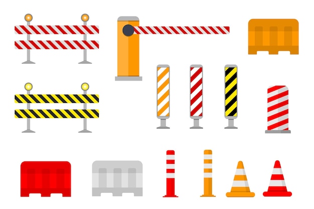 Colección de ilustración vectorial de barreras viales en estilo plano.