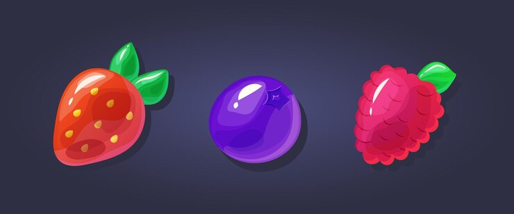 Vector colección de ilustraciones 3d de bayas para premios de juegos bayas realistas sobre un fondo oscuro