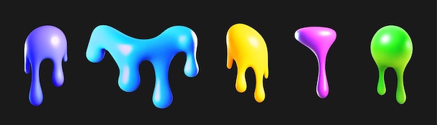 Colección de ilustraciones abstractas vectoriales 3D de pintura que fluye hacia abajo figuras abstractas que fluyen