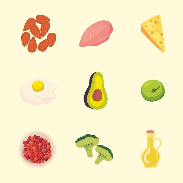 Colección de ilustraciones de alimentos orgánicos saludables