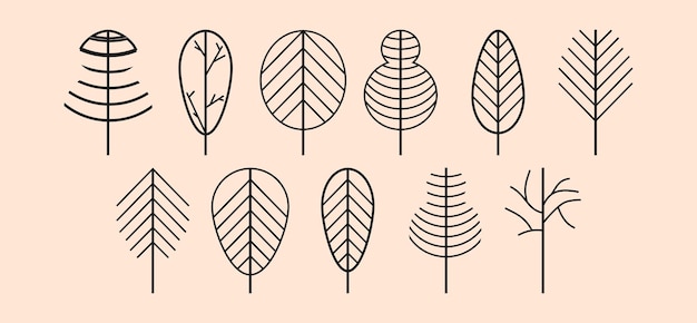 Colección de ilustraciones de árboles simples y minimalistas
