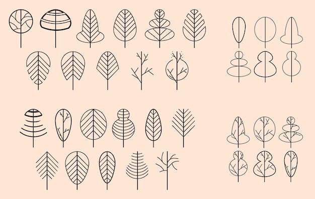Colección de ilustraciones de árboles simples y minimalistas