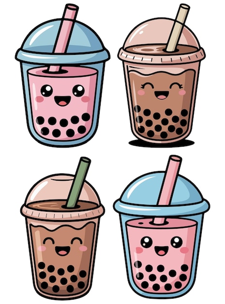 Colección de ilustraciones de bebidas dulces para el té de Boba