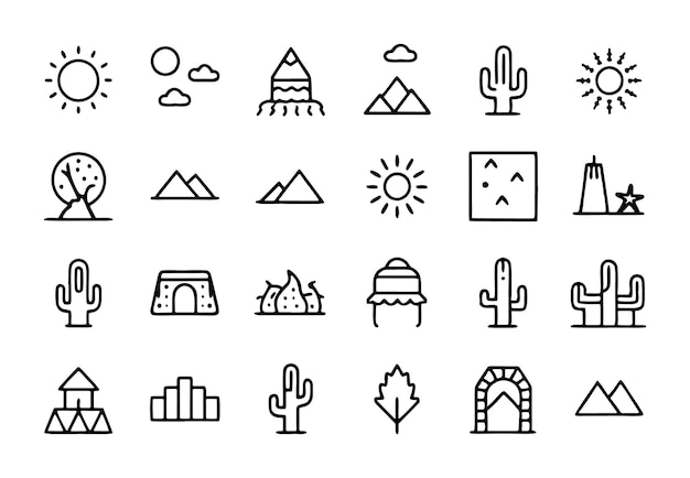 una colección de ilustraciones en blanco y negro con las palabras cactus en ellos