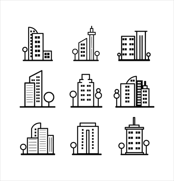 Colección de ilustraciones de Building Skyscrapers Line Art