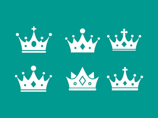 Colección de ilustraciones de la corona blanca en un fondo azulado