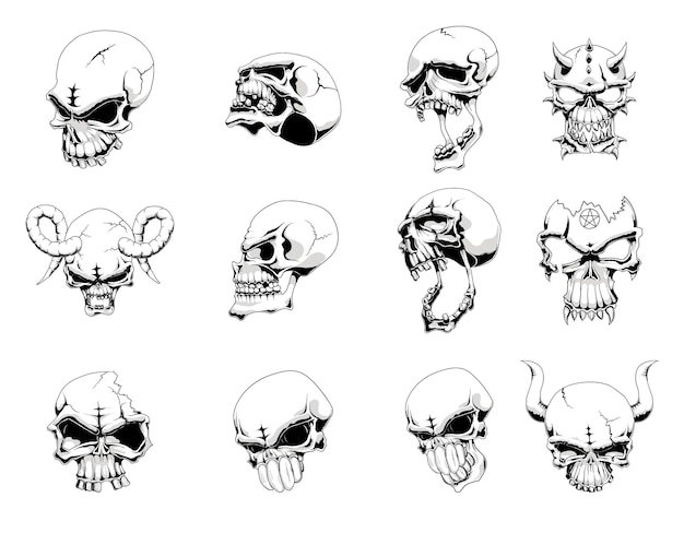 Colección de ilustraciones detalladas de cráneos