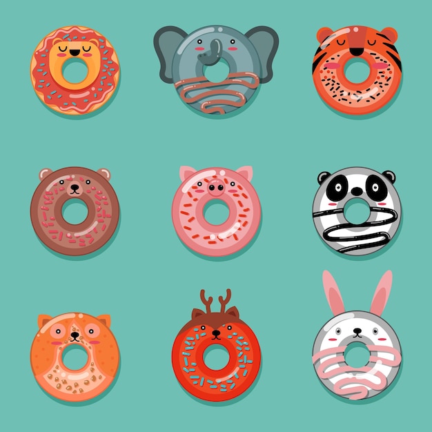 Colección de ilustraciones de donas de animales