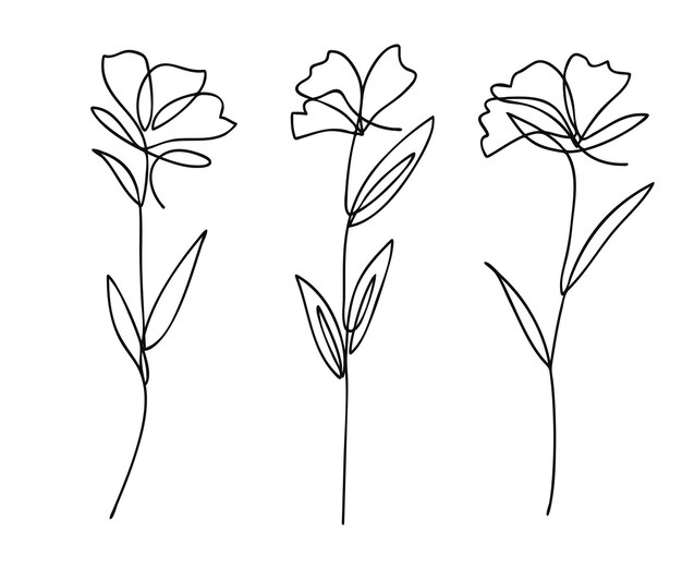 Colección de ilustraciones florales vectoriales de arte de una sola línea