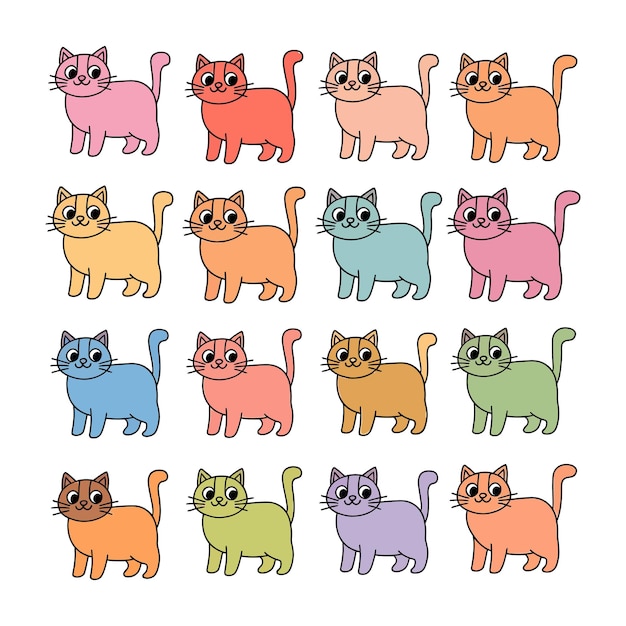 Una colección de ilustraciones de gatos en varias poses