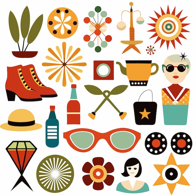 Colección de ilustraciones geométricas de estilo retro