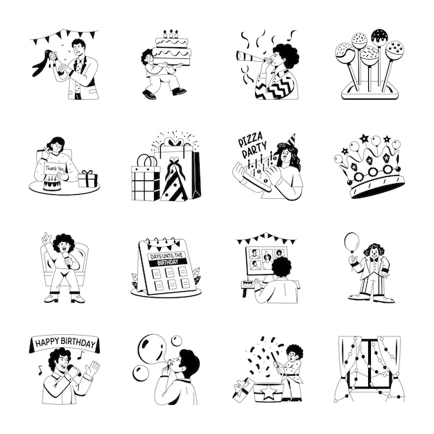 Colección de ilustraciones de glifos para celebraciones de cumpleaños