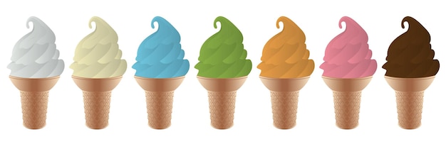 Vector colección de ilustraciones de helados vectoriales aisladas sobre fondo blanco helado en cono de galleta