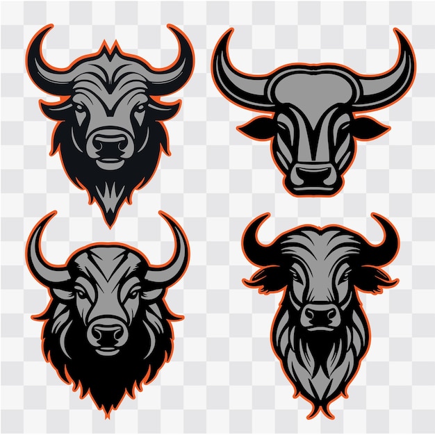 Colección de ilustraciones de íconos de toro negro retrato vectorial de cabeza de vaca