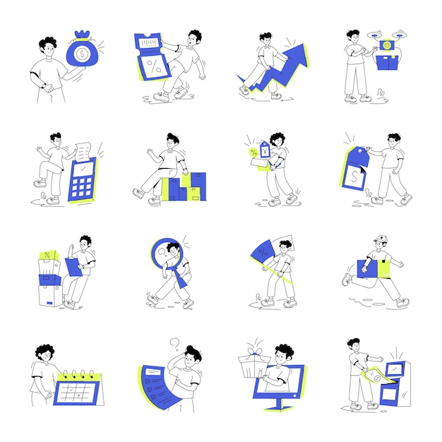 Colección de ilustraciones lineales de ventas