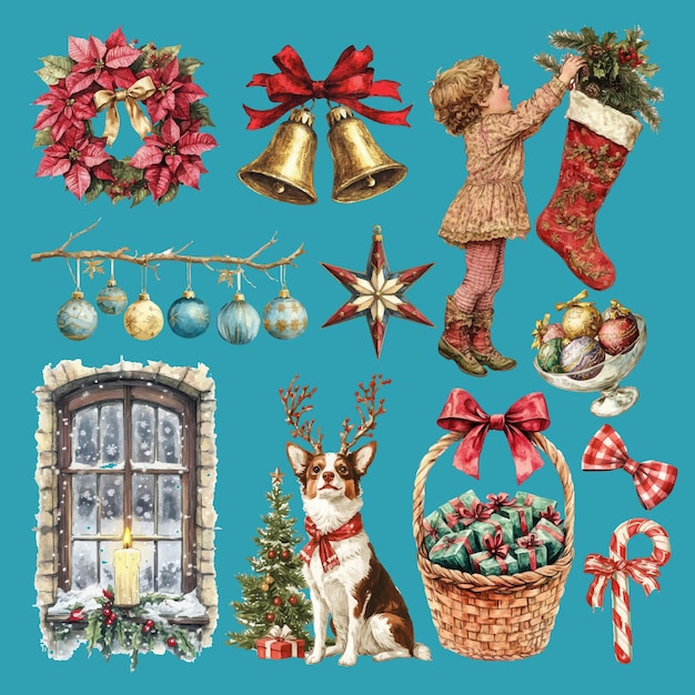 Colección de ilustraciones navideñas antiguas