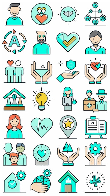 una colección de ilustraciones con las palabras atención médica en la parte inferior