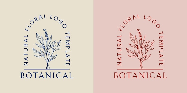 Colección de ilustraciones de paquetes de logotipos botánicos florales dibujados a mano para belleza, natural, orgánico Premium