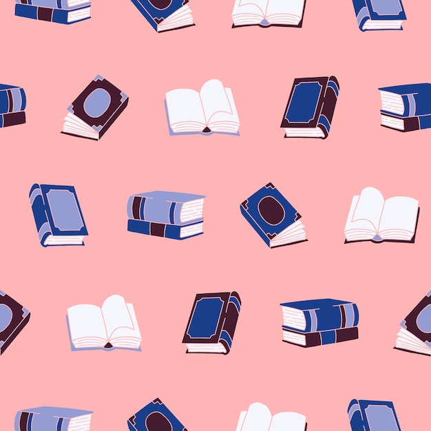 Colección de ilustraciones de patrones sin costuras vectoriales de libros para decoración de papel tapiz impreso