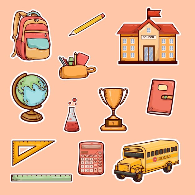 Una colección de ilustraciones de pegatinas escolares
