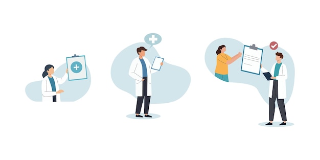 colección de ilustraciones planas de un médico en el sector de la salud