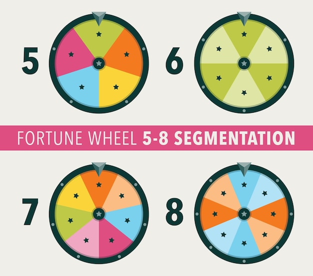 Colección de ilustraciones planas de la rueda de la fortuna 5 6 7 y 8 objetos de la rueda de la fortuna de segmentación