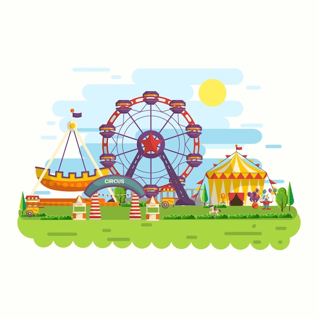 Colección de ilustraciones - plano, diseño, circo, y, carnaval, banderas, encabezados, cartel, plano de fondo