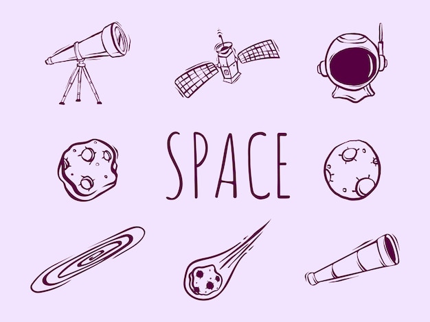 Una colección de ilustraciones relacionadas con la exploración espacial