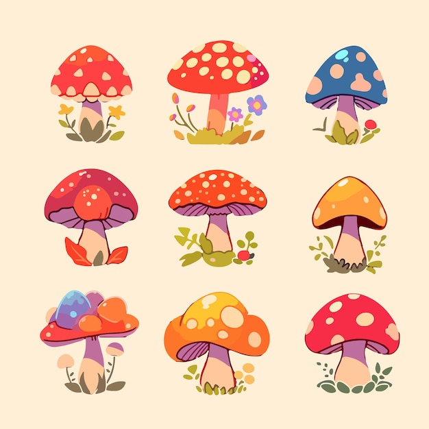 Colección de ilustraciones de setas de dibujos animados coloridos kawaii lindo