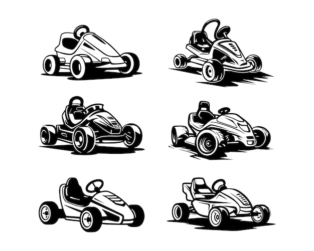 Una colección de ilustraciones de siluetas de go kart.