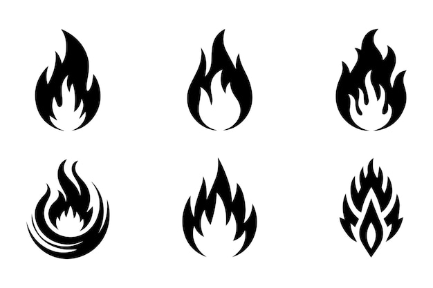 Una colección de ilustraciones de siluetas vectoriales de formas de llama clásicas set de logotipo de fuego