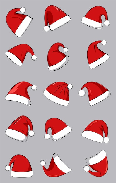 Colección de ilustraciones del sombrero de Papá Noel dibujadas a mano