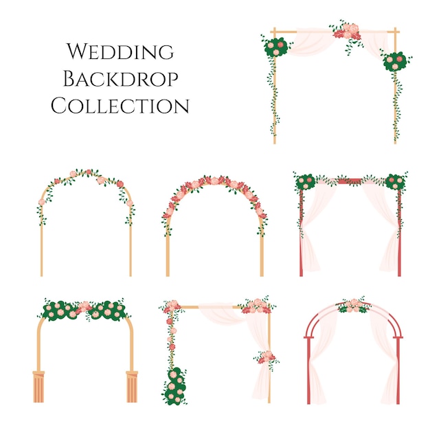 Colección de ilustraciones de telón de fondo de arco floral de bodas