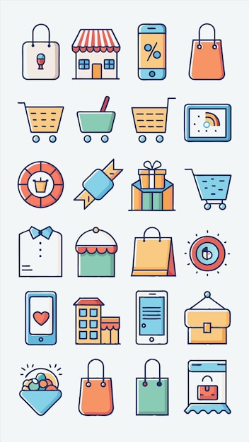 una colección de ilustraciones para la tienda que incluye un carrito de compras un carrillo de compras y un carro de compras