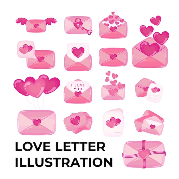 Colección de ilustraciones vectoriales de cartas de amor