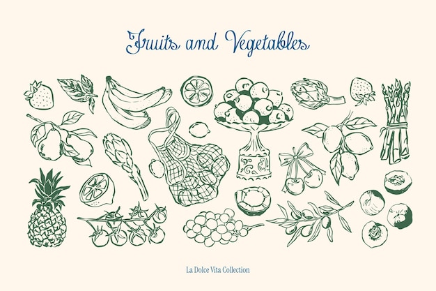 Colección de ilustraciones vectoriales de la cocina italiana mínima