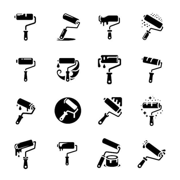 Colección de ilustraciones vectoriales creativas con diseño elegante, pincel de rollo de pintura, silueta, icono de logotipo