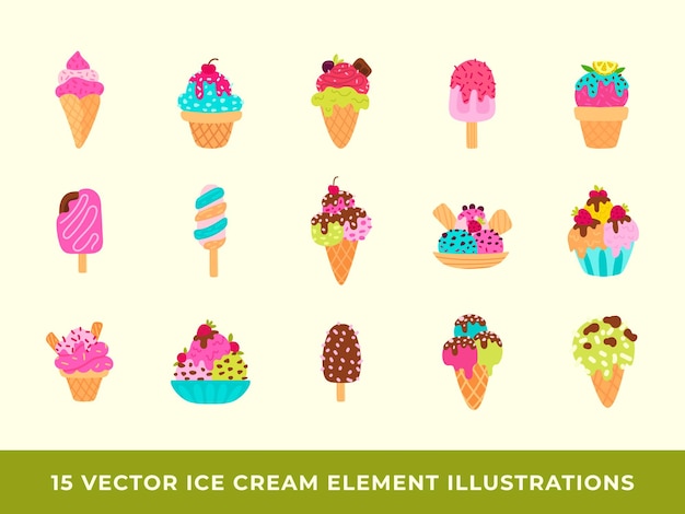 Vector colección de ilustraciones vectoriales de elementos de helado