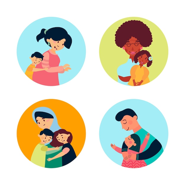 Vector colección de ilustraciones vectoriales de familia feliz. los familiares abrazan conceptos sobre un fondo blanco.