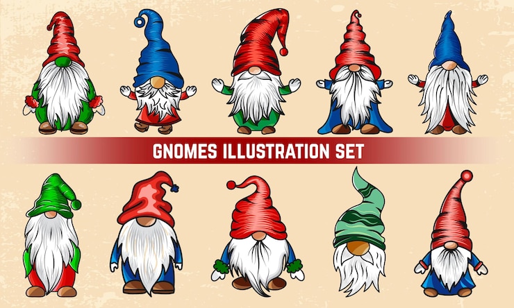 Vector colección de ilustraciones vectoriales de gnomos navideños