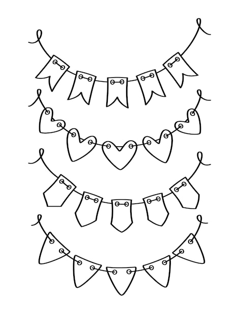 Colección de ilustraciones vectoriales de guirnaldas de línea de Doodle