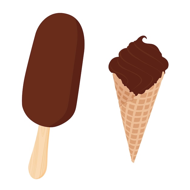 Colección de ilustraciones vectoriales de helado de chocolate aisladas en blanco