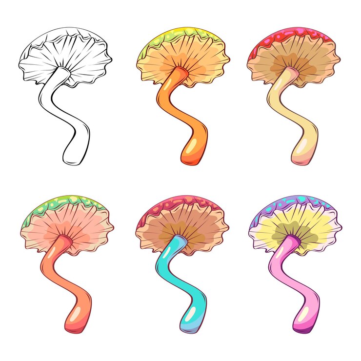 Vector colección de ilustraciones vectoriales de hongos coloridos hongos tóxicos de fantasía aislados dibujados a mano