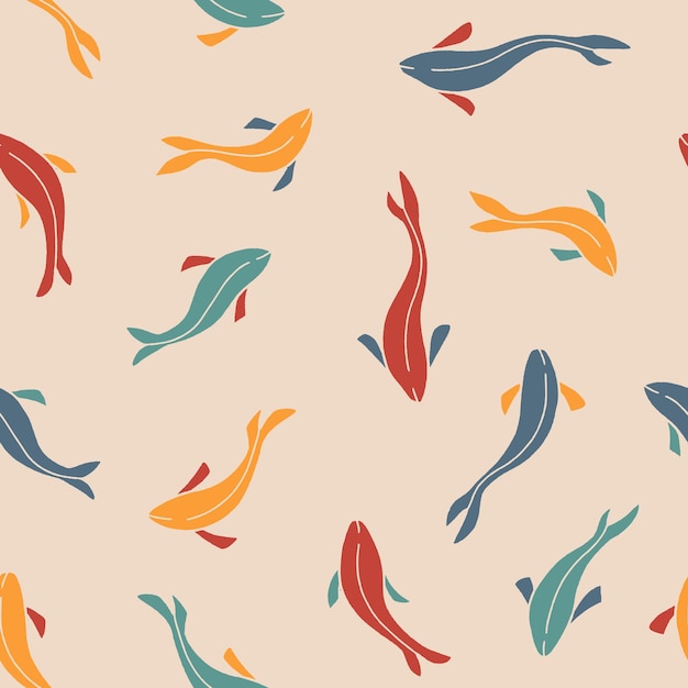 Colección de ilustraciones vectoriales de patrones sin costuras de peces para decoración de papel tapiz impreso
