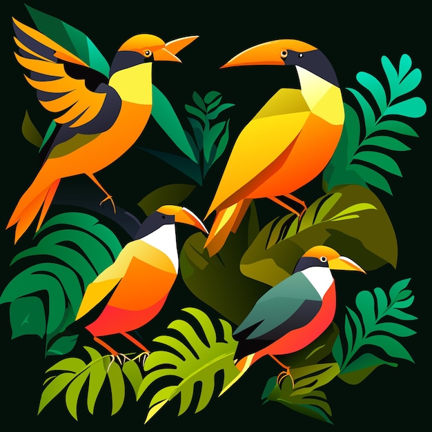 Vector colección de ilustraciones vectoriales planas de aves amazónicas