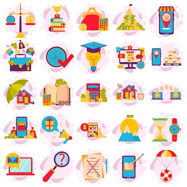 Una colección de ilustraciones vectoriales planas de un concepto de negocio